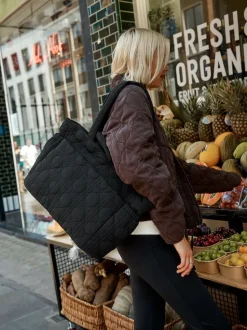 Black Nylon Quilted Shoulder Bag