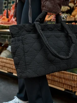 Black Nylon Quilted Shoulder Bag