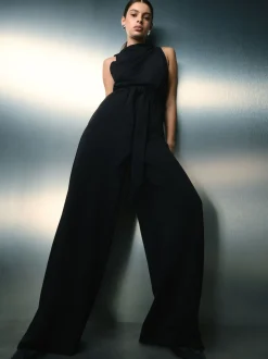 Black Occasion Cowl Neck Sleeveless Jersey Jumpsuit