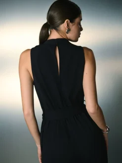 Black Occasion Cowl Neck Sleeveless Jersey Jumpsuit