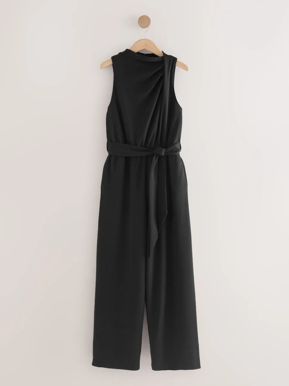 Black Occasion Cowl Neck Sleeveless Jersey Jumpsuit