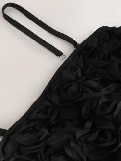 Black Occasion 3D Floral Bandeau Maxi Dress with Detachable Straps