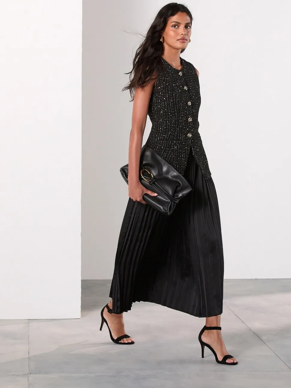 Black Occasion 2-in-1 Tweed Waistcoat Dress
