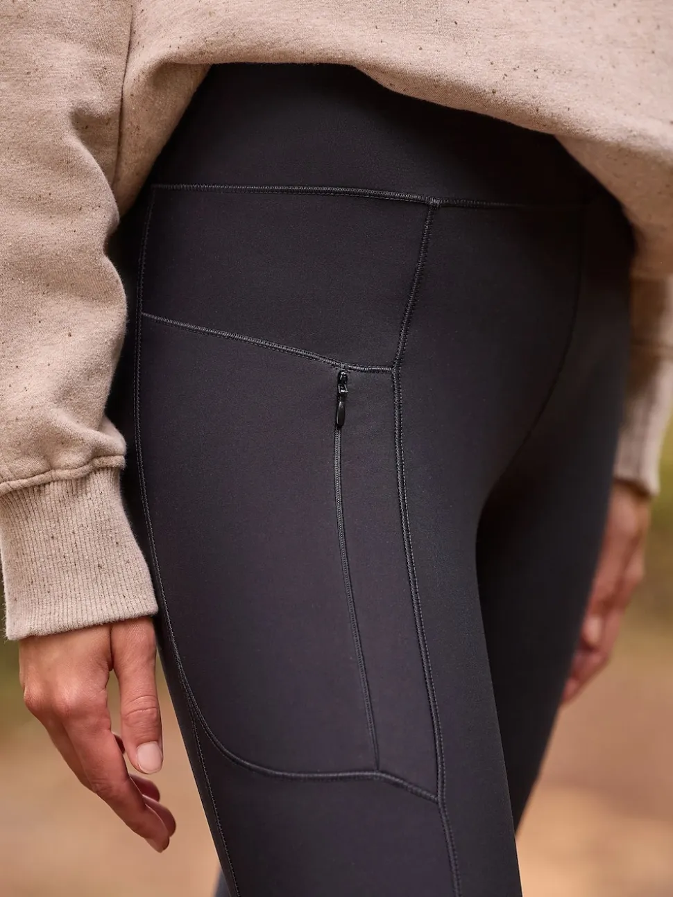 Black Outdoor Fleece Lined Warm Handle Leggings