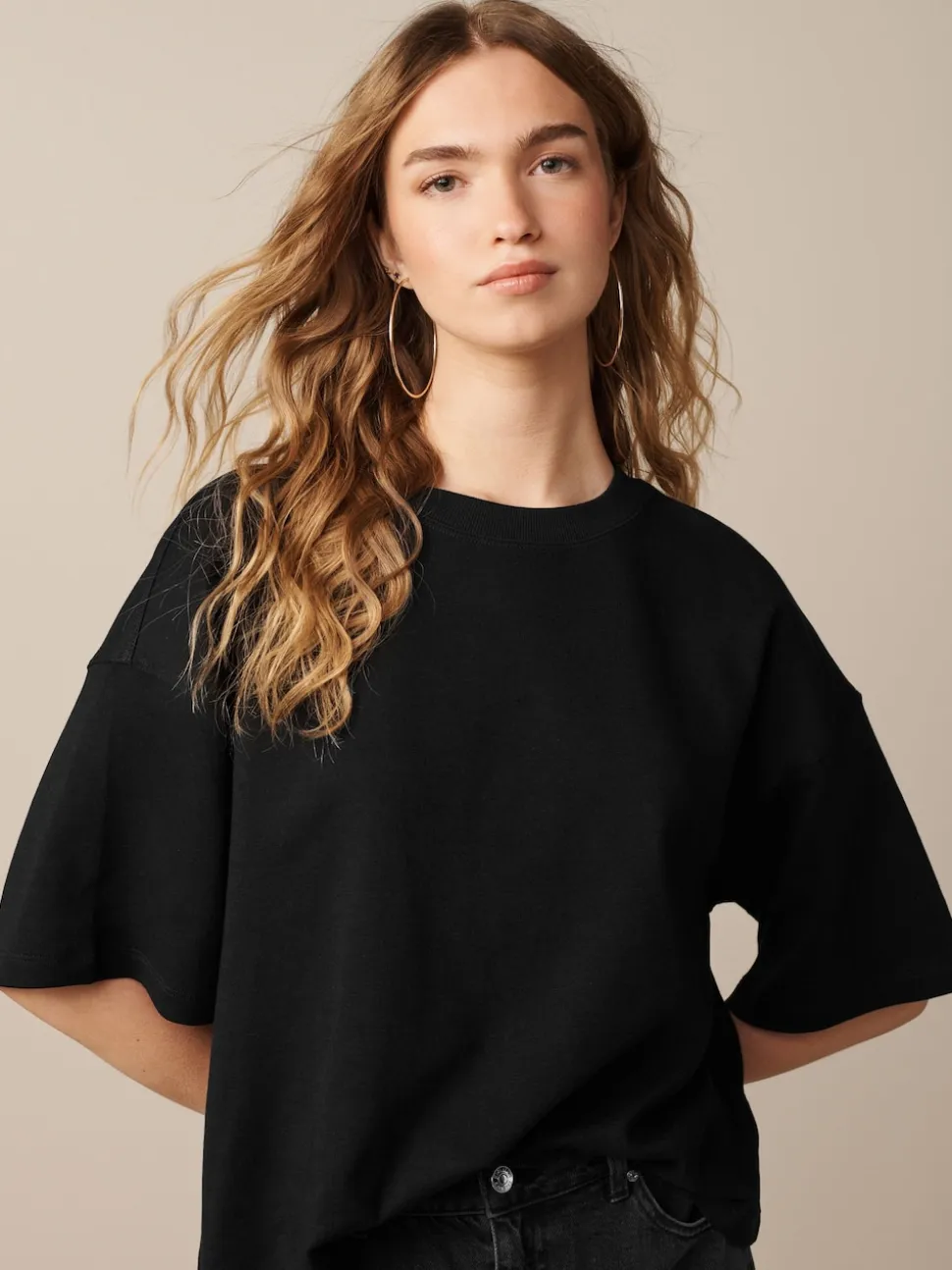 Black Oversized Relaxed Fit Boxy Heavyweight Crew Neck T-Shirt