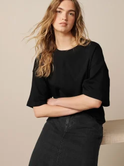 Black Oversized Relaxed Fit Boxy Heavyweight Crew Neck T-Shirt