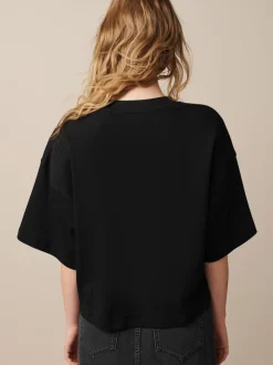 Black Oversized Relaxed Fit Boxy Heavyweight Crew Neck T-Shirt