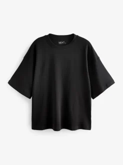 Black Oversized Relaxed Fit Boxy Heavyweight Crew Neck T-Shirt