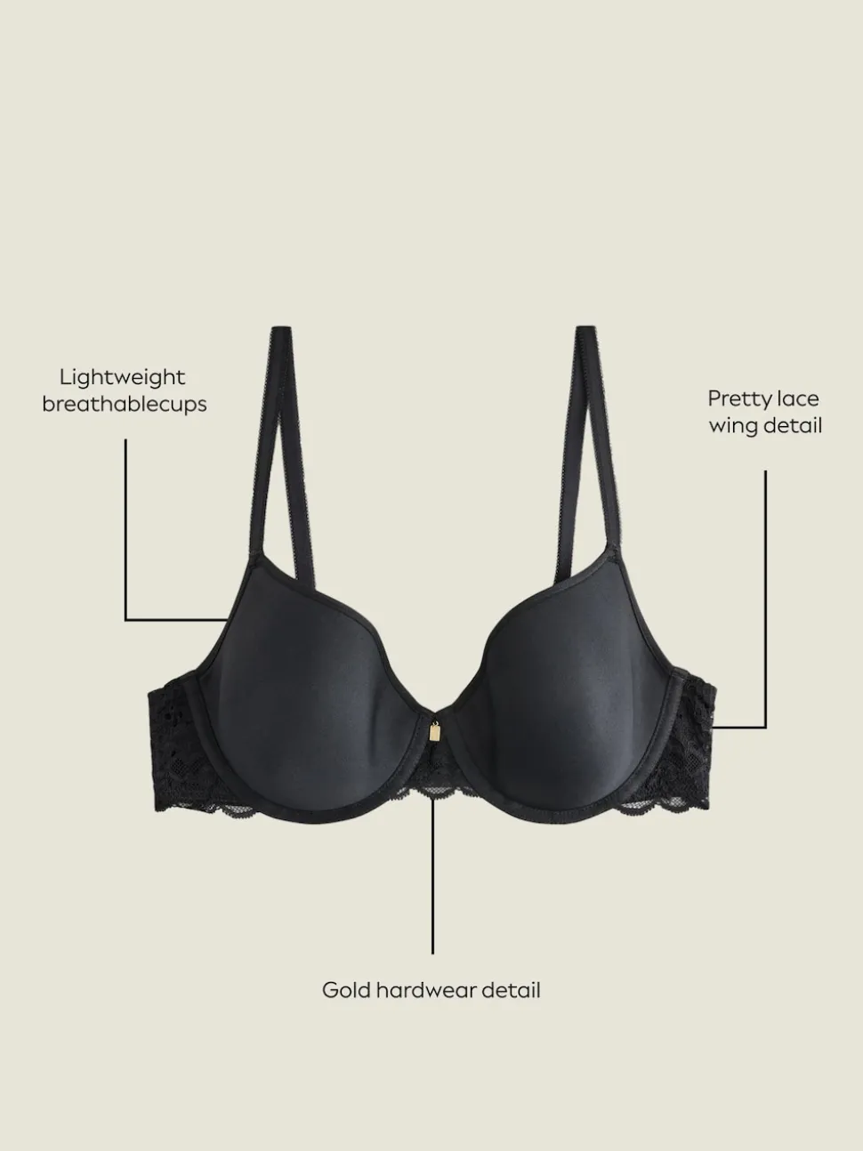 Black Pad Full Cup Premium Ultimate Comfort Lightweight Breathable T-Shirt Bra