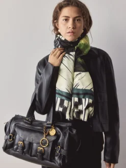Black Palm Print Lightweight Scarf
