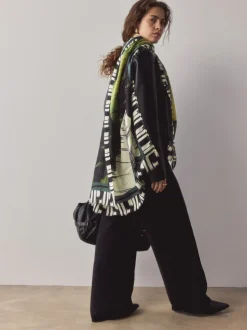Black Palm Print Lightweight Scarf