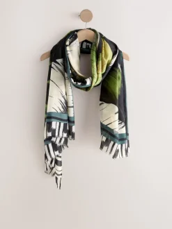 Black Palm Print Lightweight Scarf