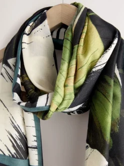 Black Palm Print Lightweight Scarf