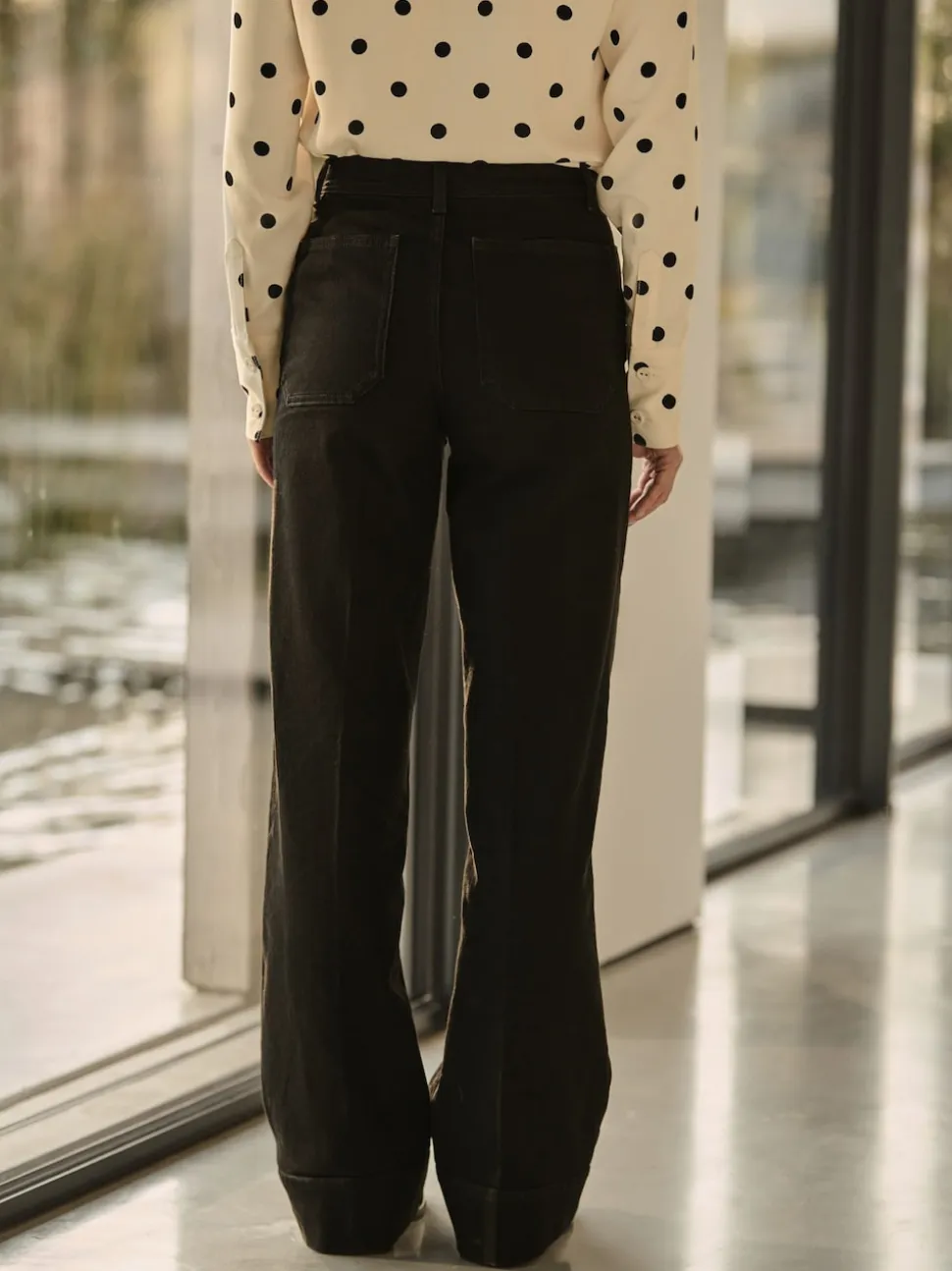 Black Patch Pocket Wide Leg Jeans