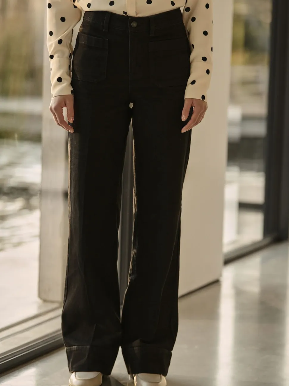 Black Patch Pocket Wide Leg Jeans