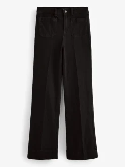 Black Patch Pocket Wide Leg Jeans