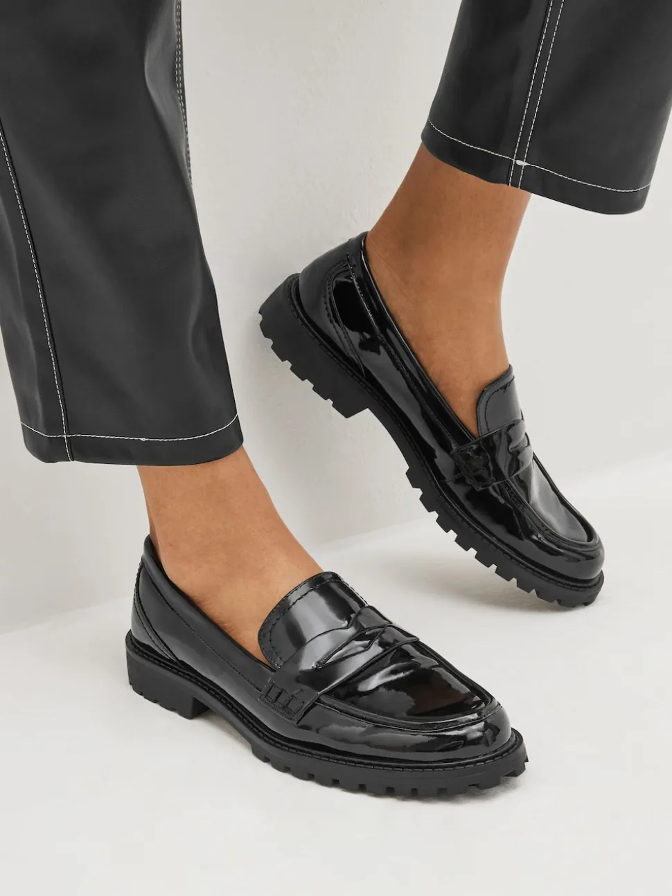 Black Patent Chunky Loafer Shoes
