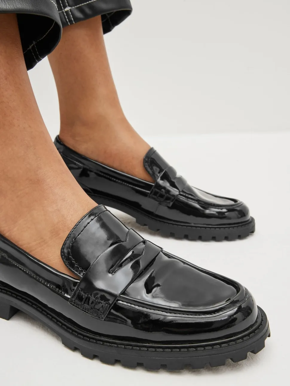 Black Patent Chunky Loafer Shoes