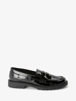 Black Patent Chunky Loafer Shoes