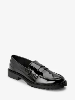 Black Patent Chunky Loafer Shoes