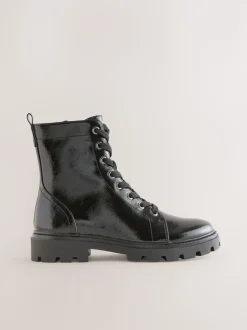 Black Patent Extra Wide Fit Forever Comfort® Lace-Up Boots
