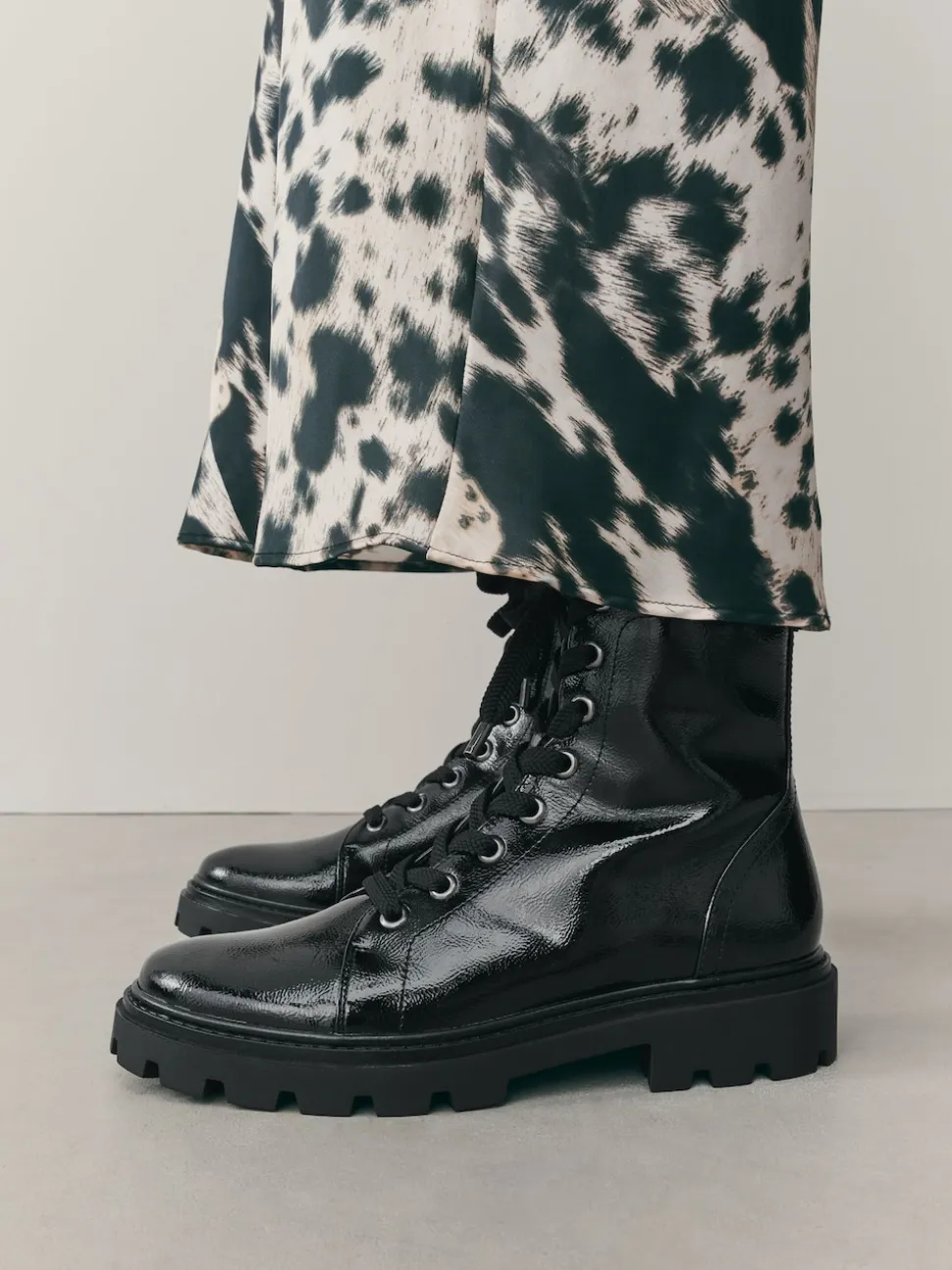 Black Patent Extra Wide Fit Forever Comfort® Lace-Up Boots
