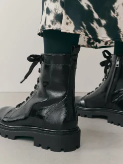 Black Patent Extra Wide Fit Forever Comfort® Lace-Up Boots