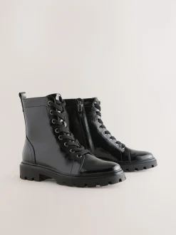 Black Patent Extra Wide Fit Forever Comfort® Lace-Up Boots