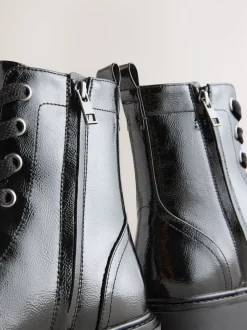 Black Patent Extra Wide Fit Forever Comfort® Lace-Up Boots