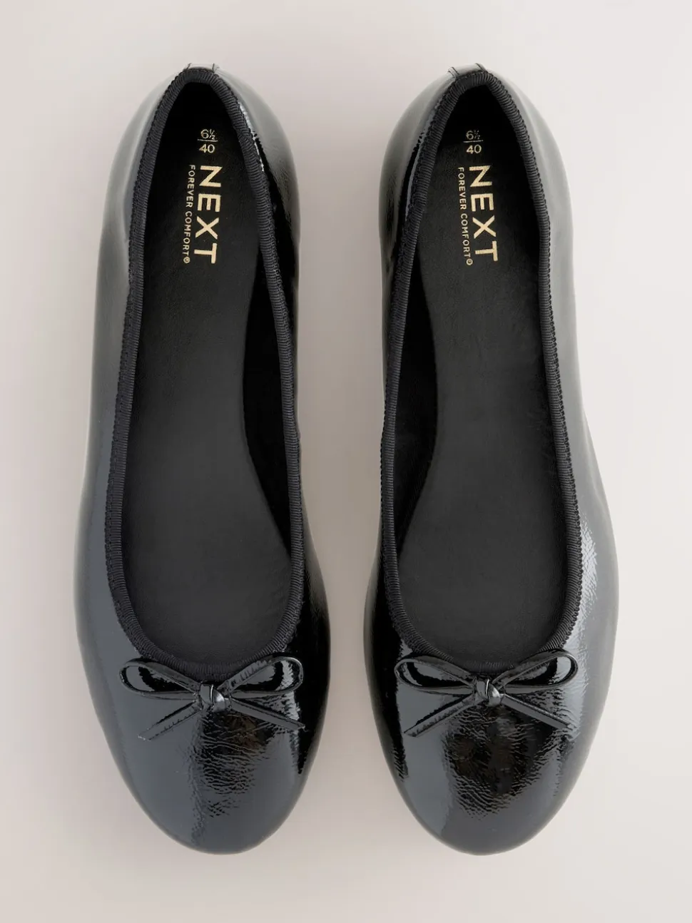 Black Patent Extra Wide Fit Round Toe Ballerina Shoes