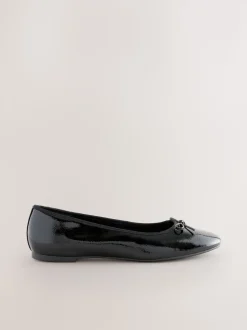 Black Patent Extra Wide Fit Round Toe Ballerina Shoes