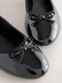 Black Patent Extra Wide Fit Round Toe Ballerina Shoes