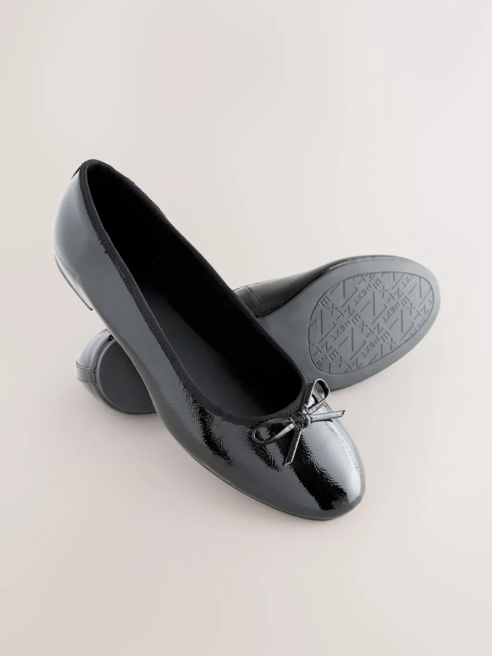 Black Patent Extra Wide Fit Round Toe Ballerina Shoes