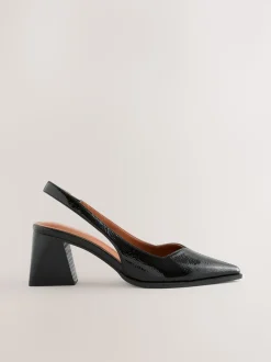 Black Patent Forever Comfort® Pointed Toe Slingback Block Heels