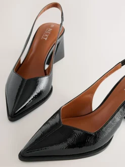 Black Patent Forever Comfort® Pointed Toe Slingback Block Heels