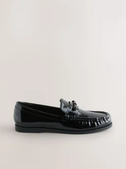 Black Patent Forever Comfort® Bow Detail Ruched Toe Loafers