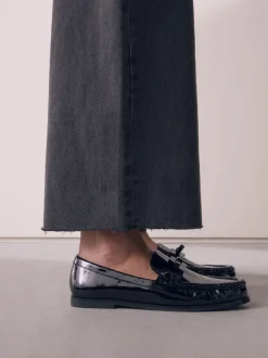 Black Patent Forever Comfort® Bow Detail Ruched Toe Loafers