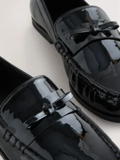 Black Patent Forever Comfort® Bow Detail Ruched Toe Loafers