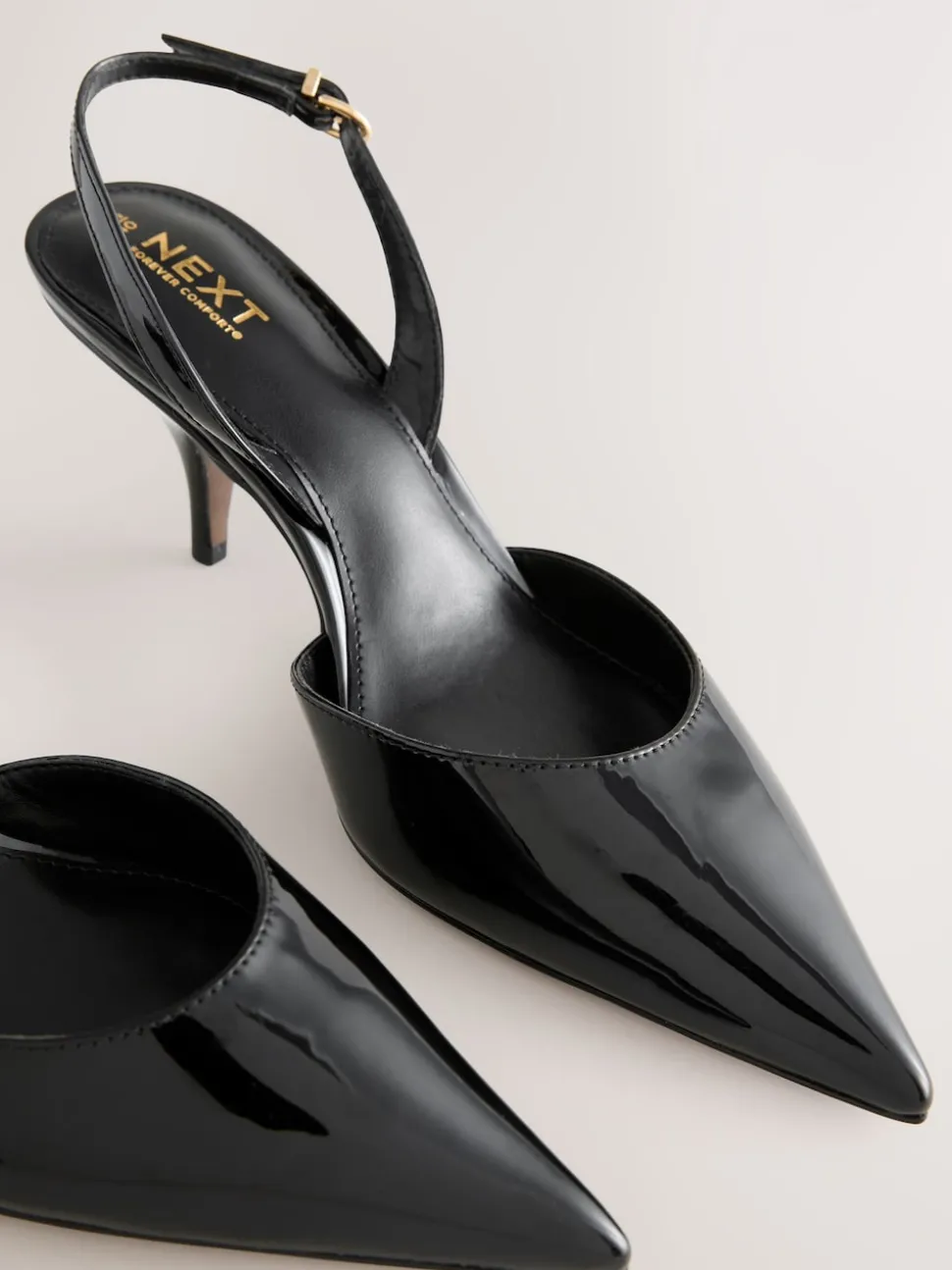 Black Patent Forever Comfort® Pointed Toe Curvy Slingback Heels
