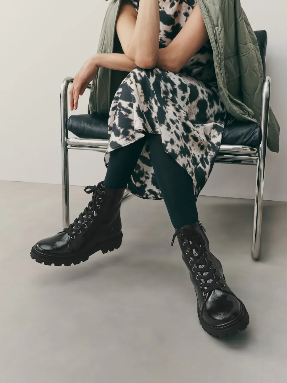 Black Patent Standard/Wide Fit Forever Comfort® Lace-Up Boots