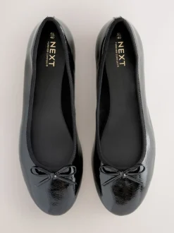 Black Patent Standard/Wide Fit Round Toe Ballerina Shoes