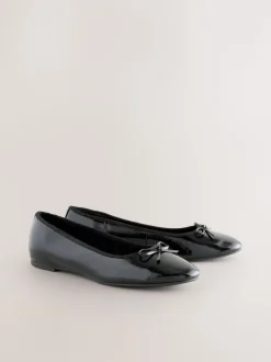 Black Patent Standard/Wide Fit Round Toe Ballerina Shoes