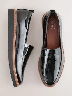 Black Patent Standard/Wide Fit Forever Comfort® Slip On Clean Chunky Sole Loafers