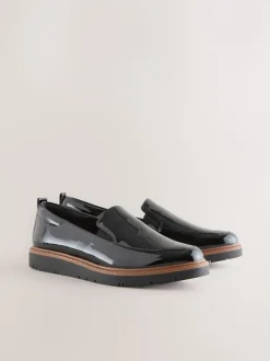 Black Patent Standard/Wide Fit Forever Comfort® Slip On Clean Chunky Sole Loafers