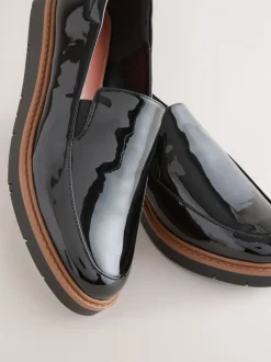 Black Patent Standard/Wide Fit Forever Comfort® Slip On Clean Chunky Sole Loafers