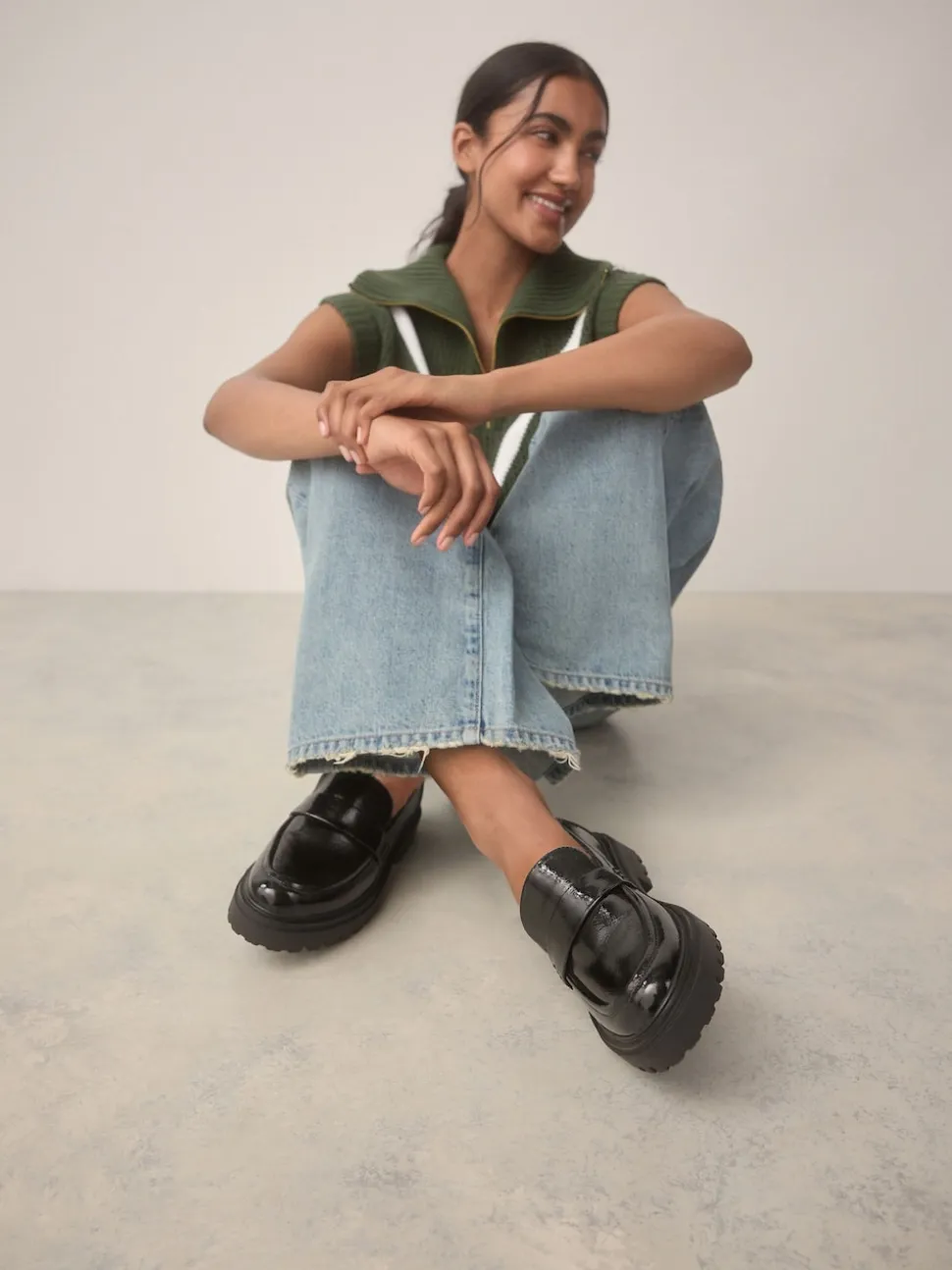 Black Patent Standard/Wide Fit Chunky Loafers