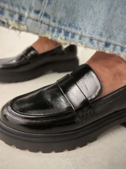 Black Patent Standard/Wide Fit Chunky Loafers