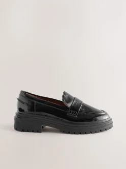Black Patent Standard/Wide Fit Chunky Loafers