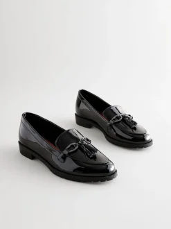 Black Patent Tassel Hardware Detail Loafers