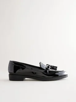 Black Patent Tassel Hardware Detail Loafers